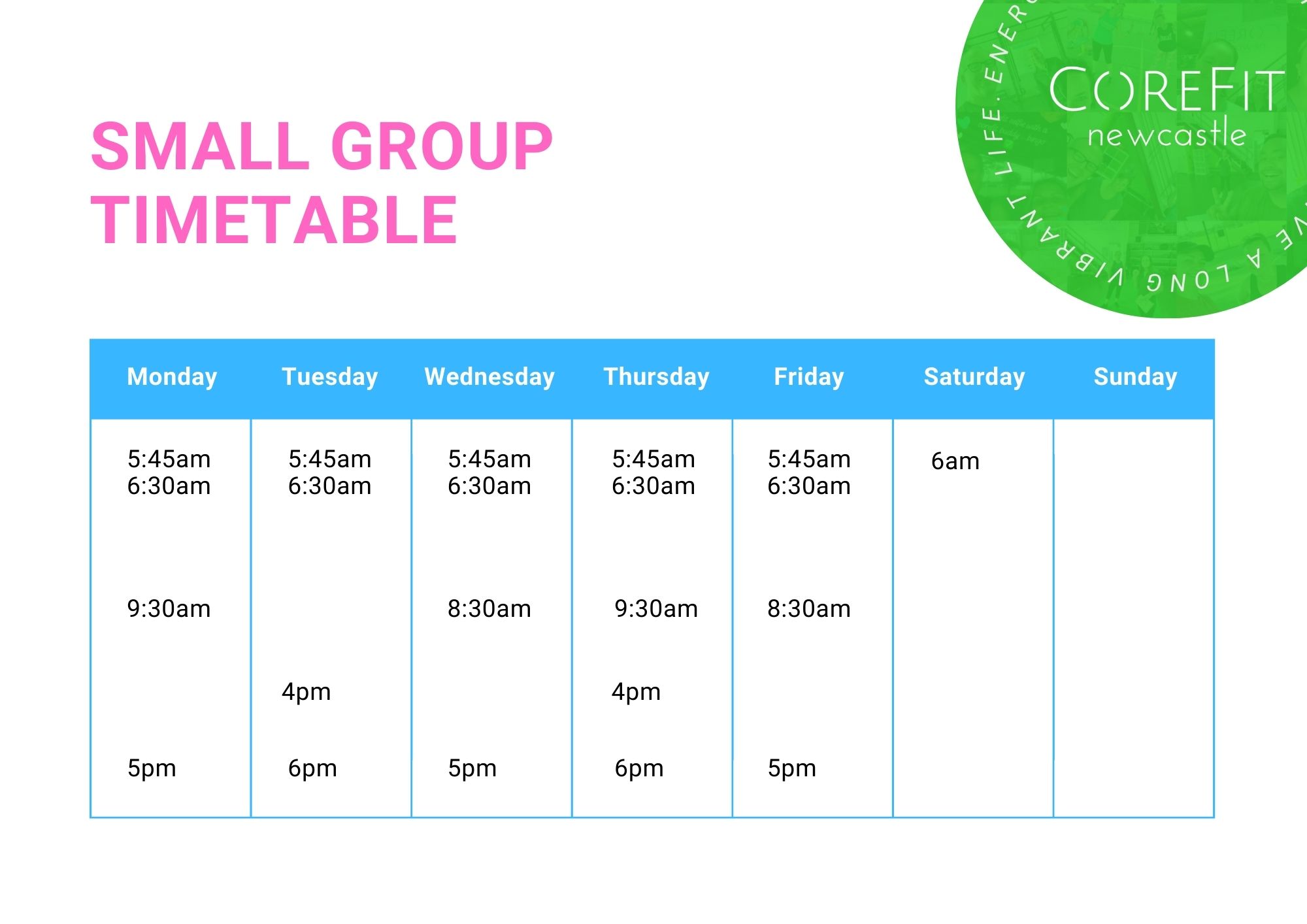 small group timetable