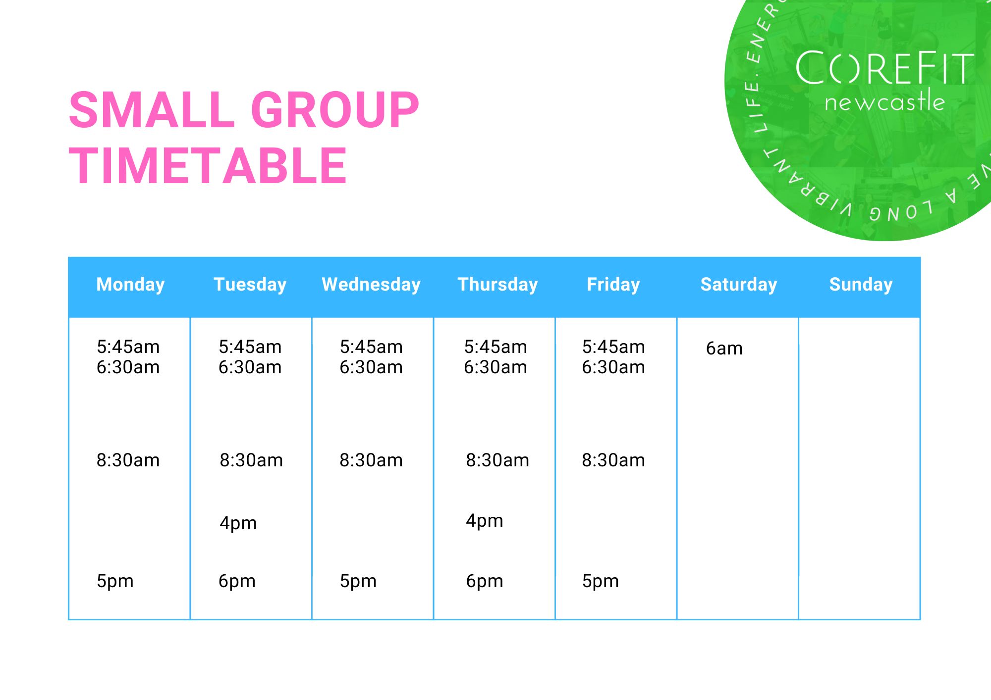small group timetable